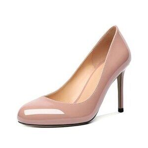 YDN Women Casual Patent Round Toe Pumps Stiletto High Heel Slip On Evening